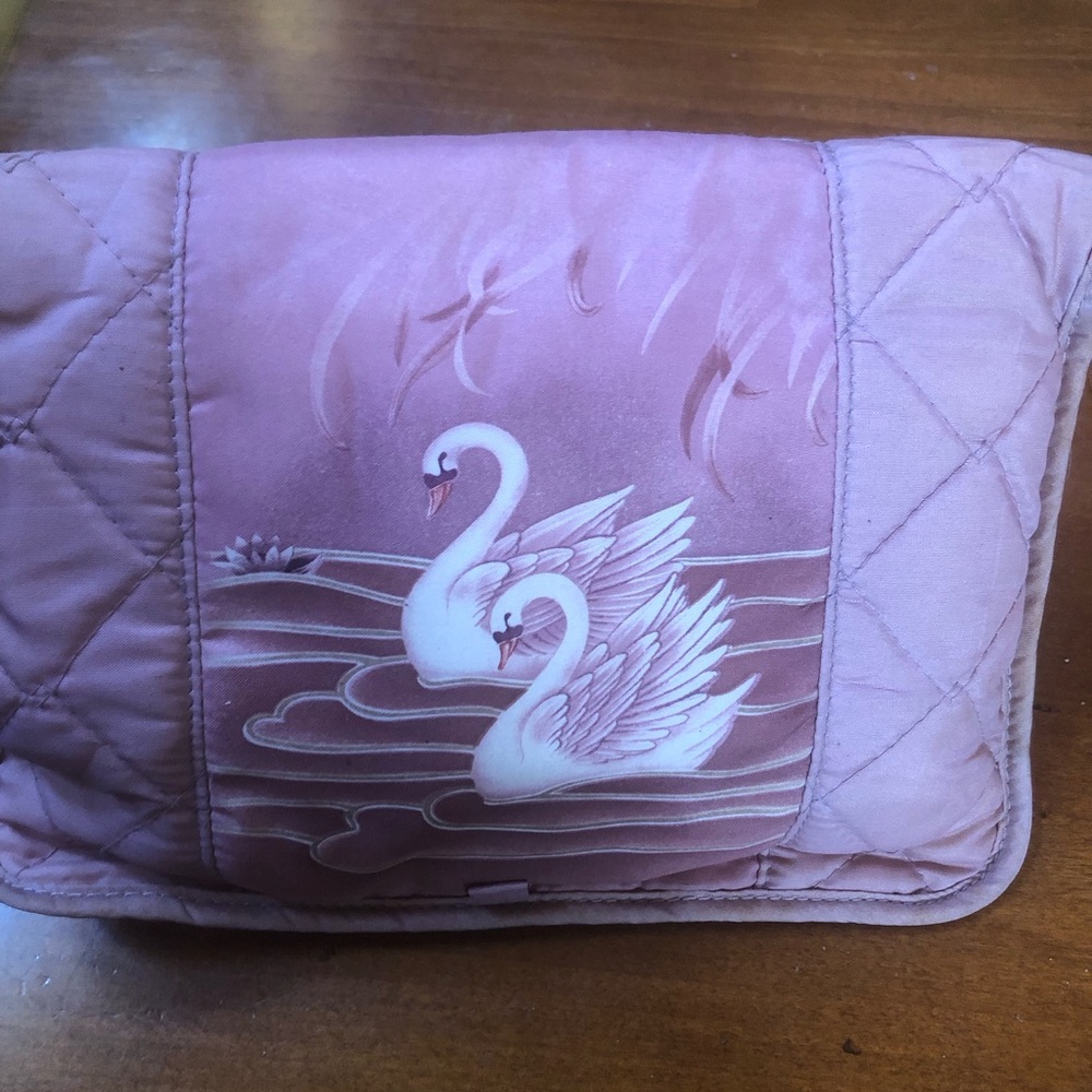 Pink Quilted Cosmetic Bag with Swan Motif